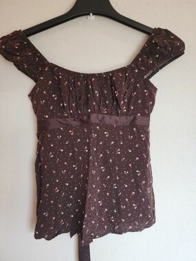 Hollister Brown Floral Off-Shoulder Camisole with Pink Accents